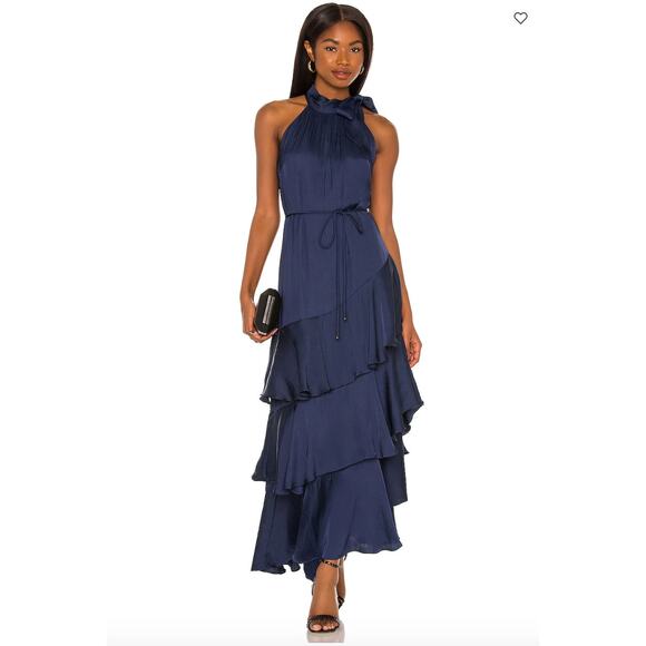 Elliatt Bold Halter Ruffle Maxi Dress Midnight Navy Formal Style Size Small - Picture 1 of 9